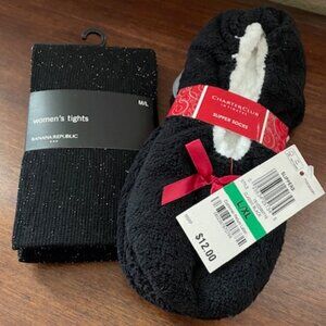 NWT - Bundle: Charter Club slipper socks and Banana Republic M/L metallic tights